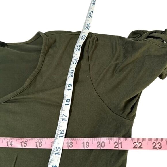 Aiways 1XL Olive Green Short Sleeve Top With Lace-Up Detail - Picture 7 of 7